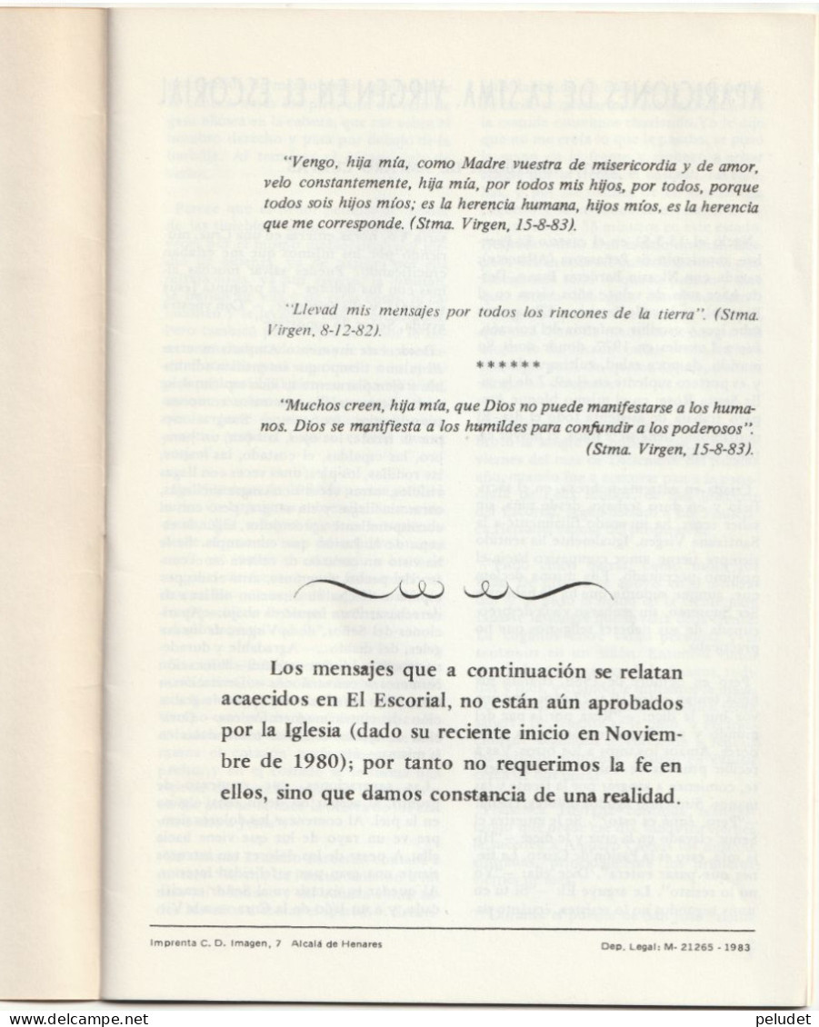 APARICIONES DE LA STMA. VIRGEN EN EL ESCORIAL - 1983 (24X17) - Religión Y Paraciencias