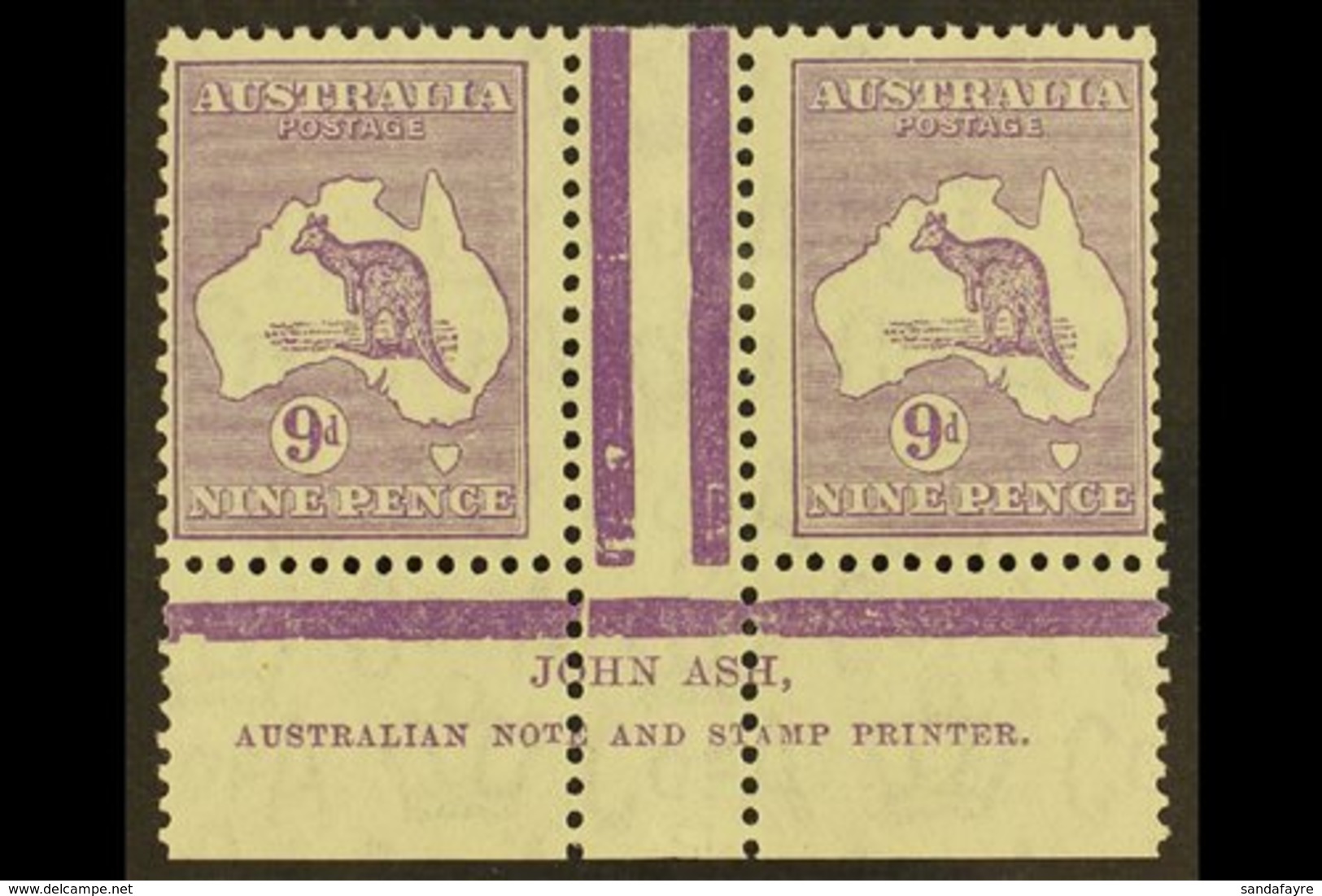 1932  9d Violet Roo (SG 133), ASH IMPRINT PAIR, Plate 3 - First State, BW 29z, Mint (stamps Never Hinged). For More Imag - Other & Unclassified