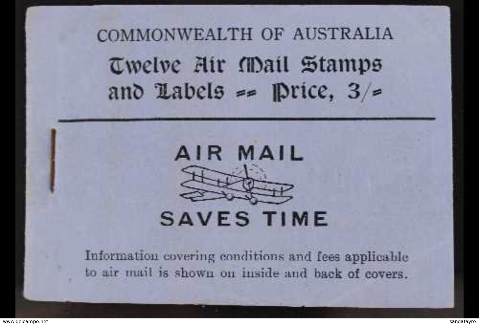 BOOKLET  1930 3s Airmail Saves Time Booklet Black On Blue Cover, SG SB24, Fine And Very Scarce. For More Images, Please  - Other & Unclassified