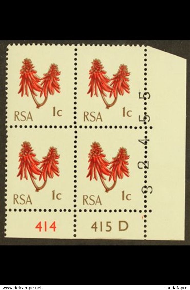 RSA VARIETY  1969 1c Rose-red & Olive-brown, Cylinder 414 415 D With Sheet Number Partially Printed On Stamps, SG 277, N - Unclassified