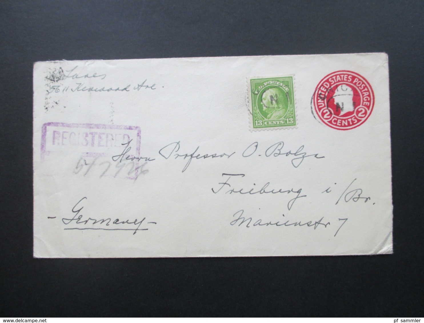 USA 1923 Registered Letter GA Mit ZuF Nr. 235 Chicago - Freiburg Social Philately Dr. Oskar Bolza Mathematiker - Briefe U. Dokumente