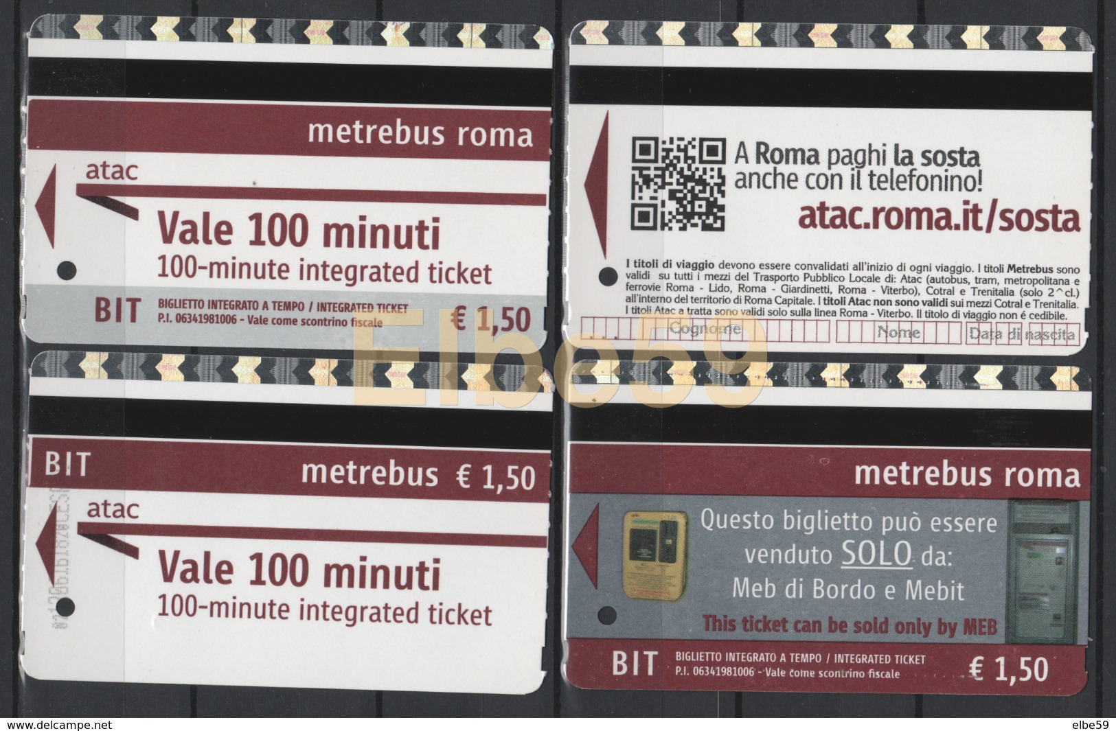 Roma, 2014-18, Metrebus, Biglietto Integrato, Sosta Parcheggi, Biglietterie Automatiche, 4 Biglietti - Europe