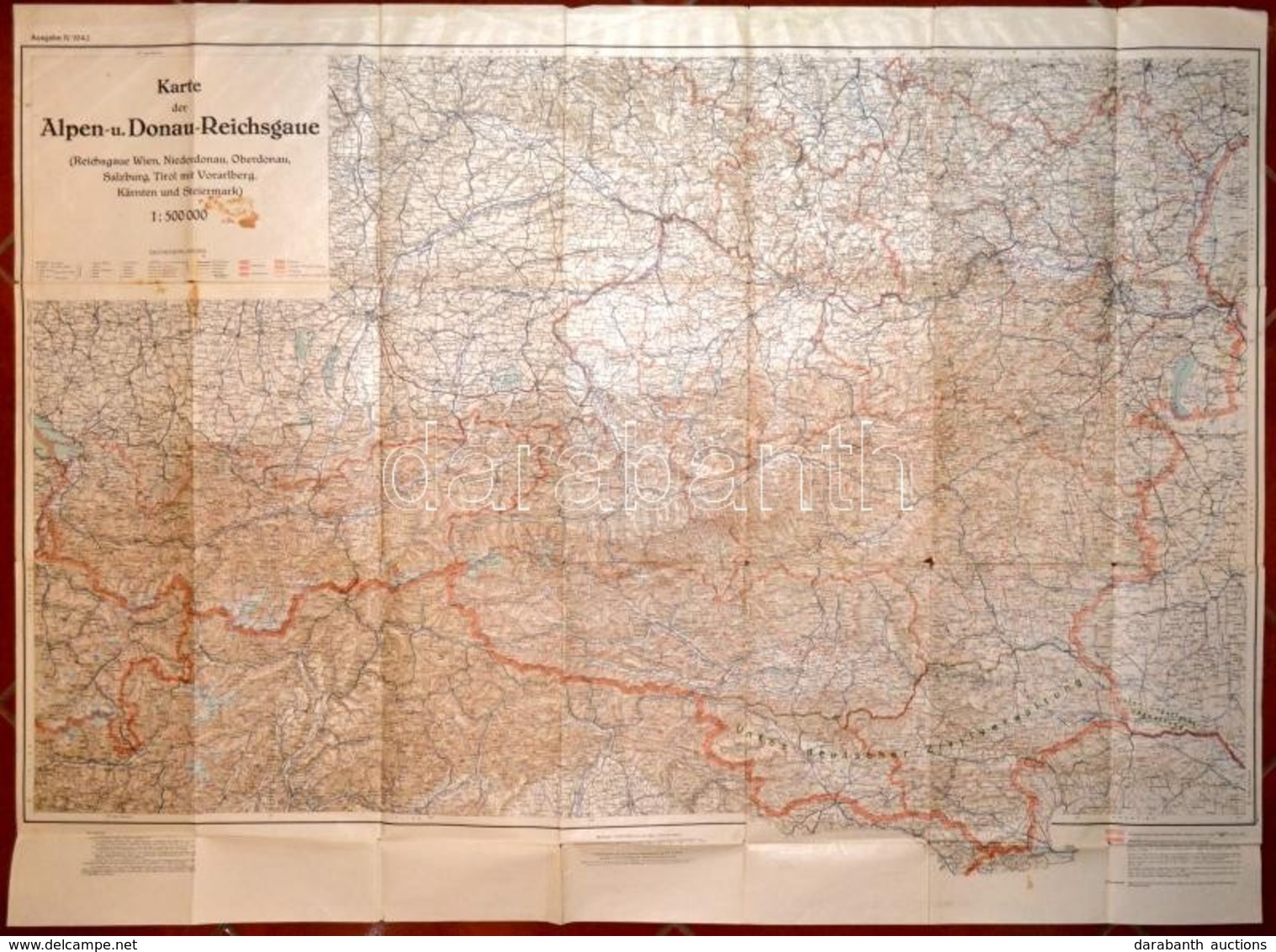 1943 Az Alpok és Dunai Gau-k Térképe. 120x100 Cm - Sonstige & Ohne Zuordnung