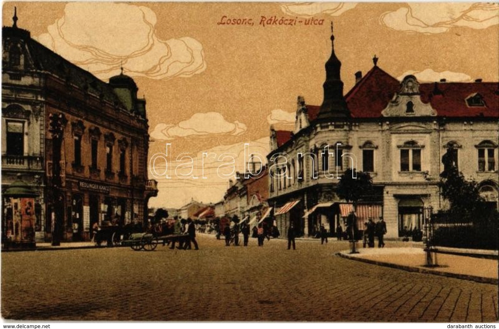 T2/T3 1917 Losonc, Lucenec; Rákóczi Utca, Redlinger Ignác üzlete és Saját Kiadása / Street View, Shops, Publisher's Shop - Ohne Zuordnung