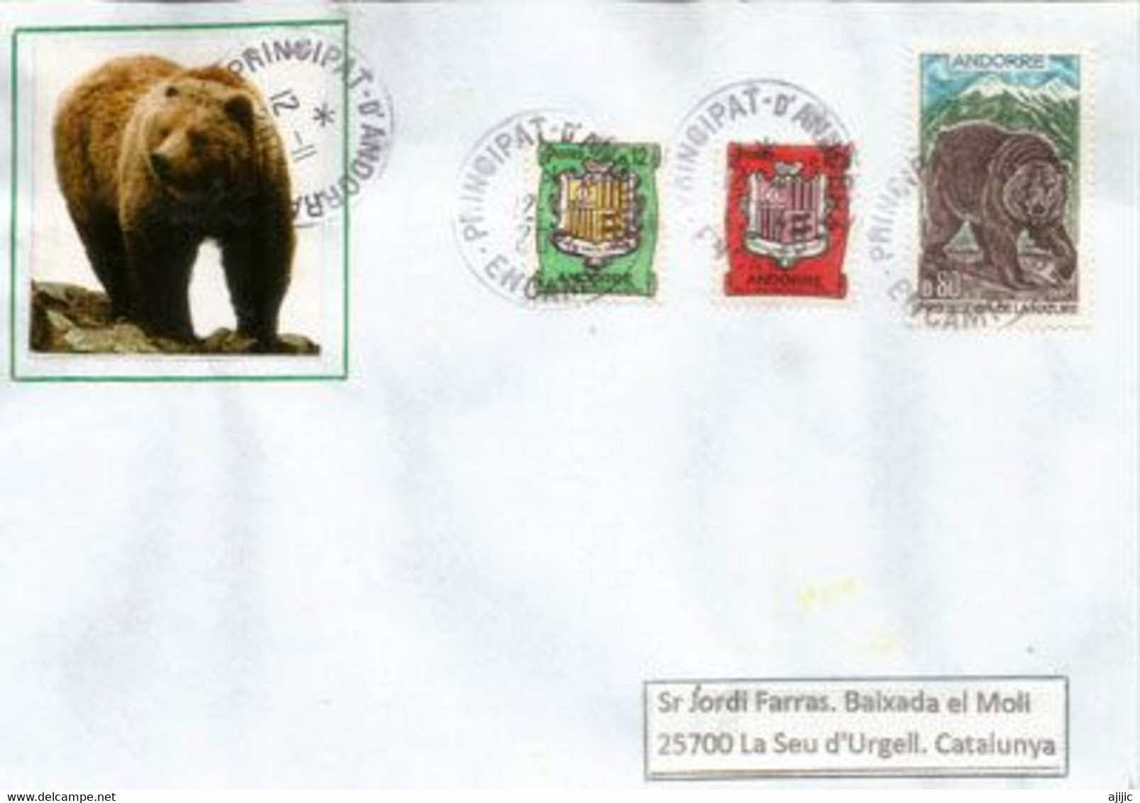 ANDORRE. L'ours Des Pyrénées, Belle Lettre Adressée En Catalogne, Postée Du Village D'Encamp. - Covers & Documents