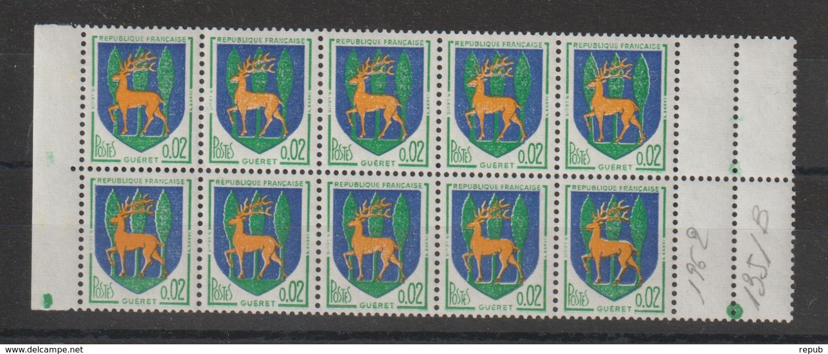 Guéret 1351B Bloc De 10 Avec Petit Décalage Ligne Blanche Pied Du Cerf Et Autour Des Arbres ** MNH - Neufs