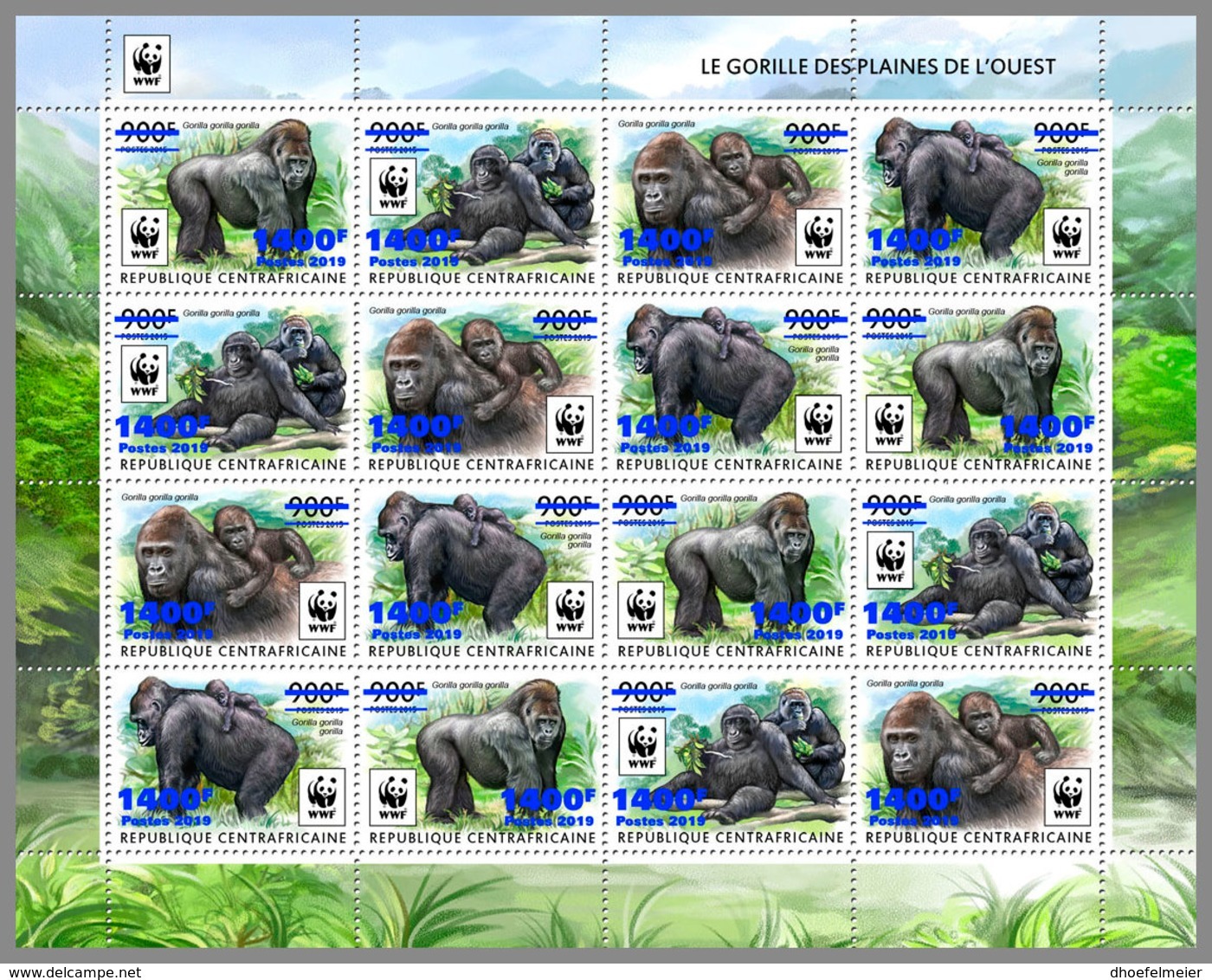 CENTRALAFRICA 2019 MNH WWF Overprint Gorillas BLUE FOIL M/S II - OFFICIAL ISSUE - DH1935 - Gorilas