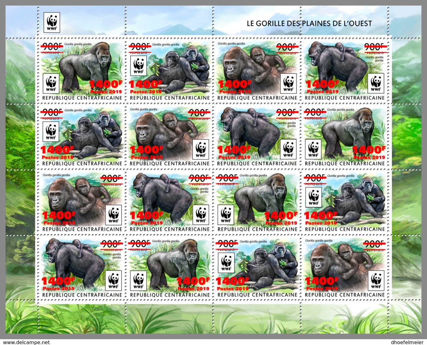 CENTRALAFRICA 2019 MNH WWF Overprint Gorillas RED FOIL M/S II - OFFICIAL ISSUE - DH1935 - Gorilas