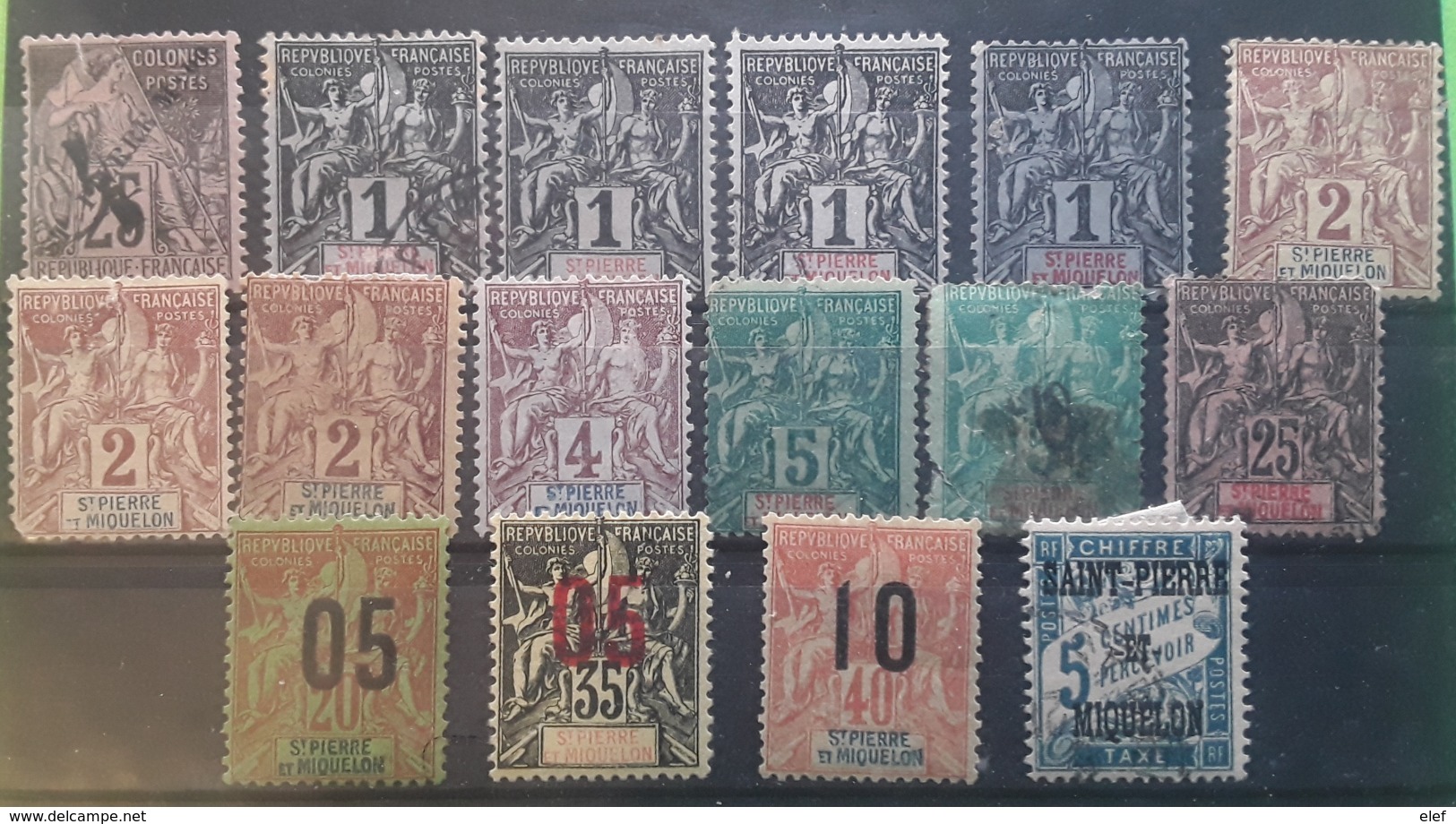 ST PIERRE ET MIQUELON 1892 - 1912, Type Alphee Dubois Surchargé  / Groupe + Taxe  , Lot De 16 Timbres Neufs Et Obl - Andere & Zonder Classificatie