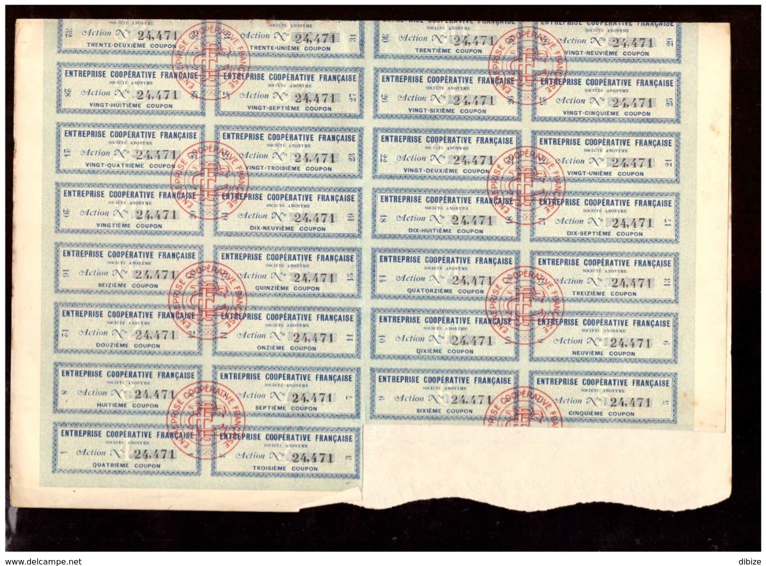 France. Action De 100 Francs Au Porteur. Entreprise Coopérative Française . 1922. + 30 Coupons. - D - F