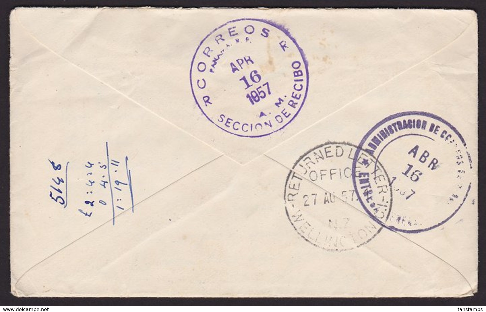 NEW ZEALAND - PANAMA RETURNED UNCLAIMED - Storia Postale