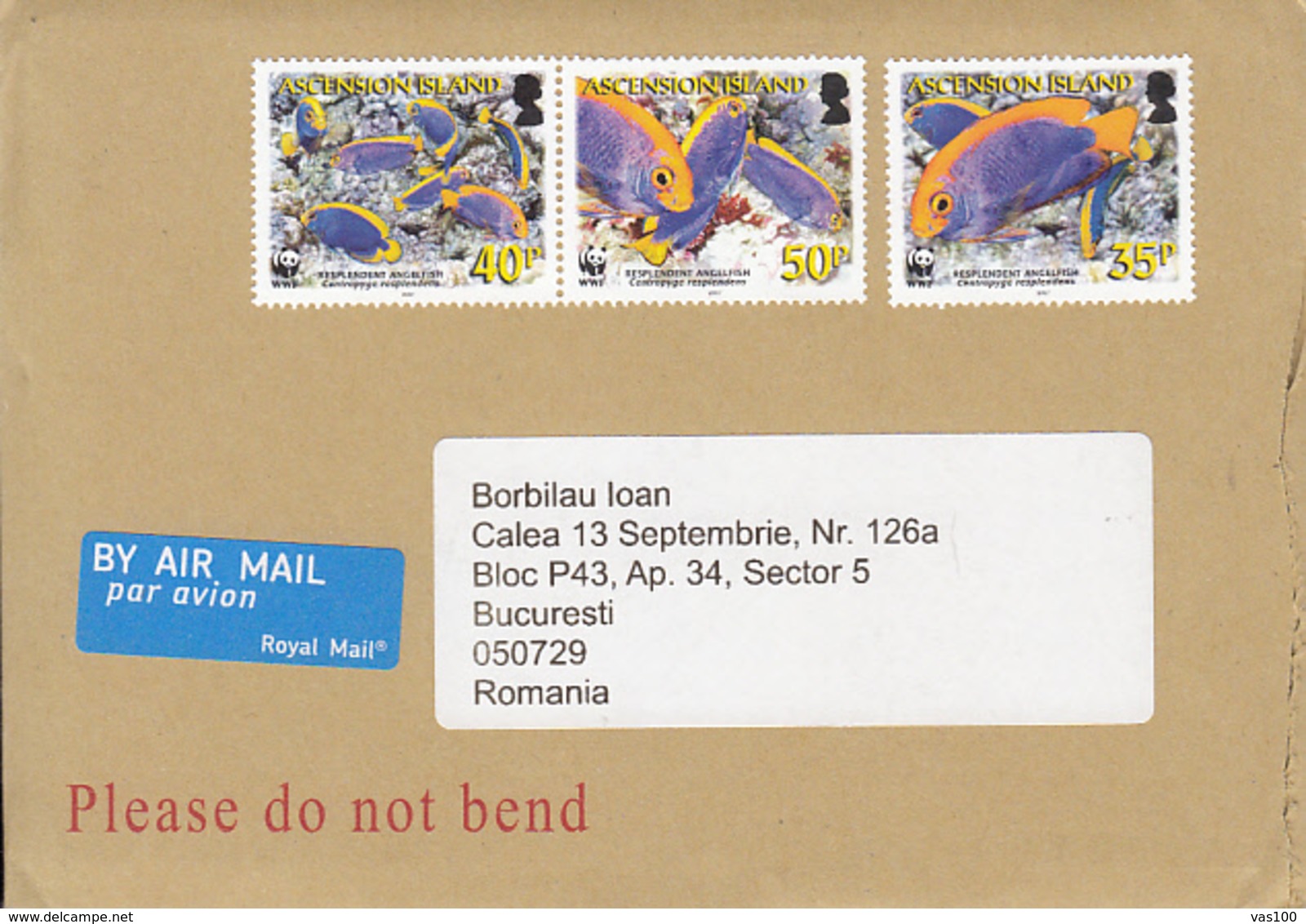 ANGELFISH, STAMPS ON COVER, 2019, ASCENSION ISLAND, UK - Ohne Zuordnung