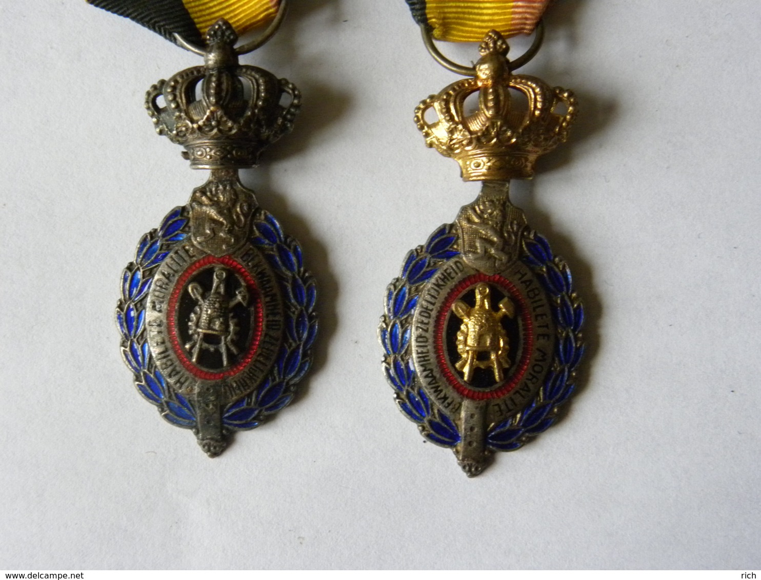 Belgique - Médaille Du Travail - Une Médaille Or Et Une Médaille Argent - Professionals / Firms
