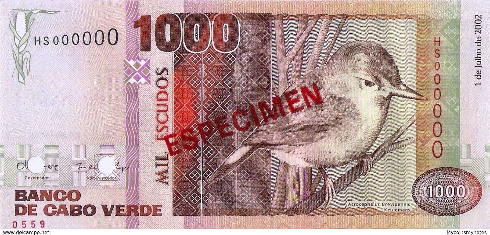 CAPE VERDE 1000 "SPECIMEN" Escudos From 2002, P65s, UNC - Fictifs & Spécimens