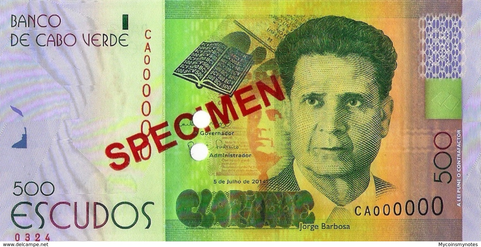 CAPE VERDE 500 "SPECIMEN" ESCUDOS FROM 2014, P72s, UNC - Fictifs & Spécimens