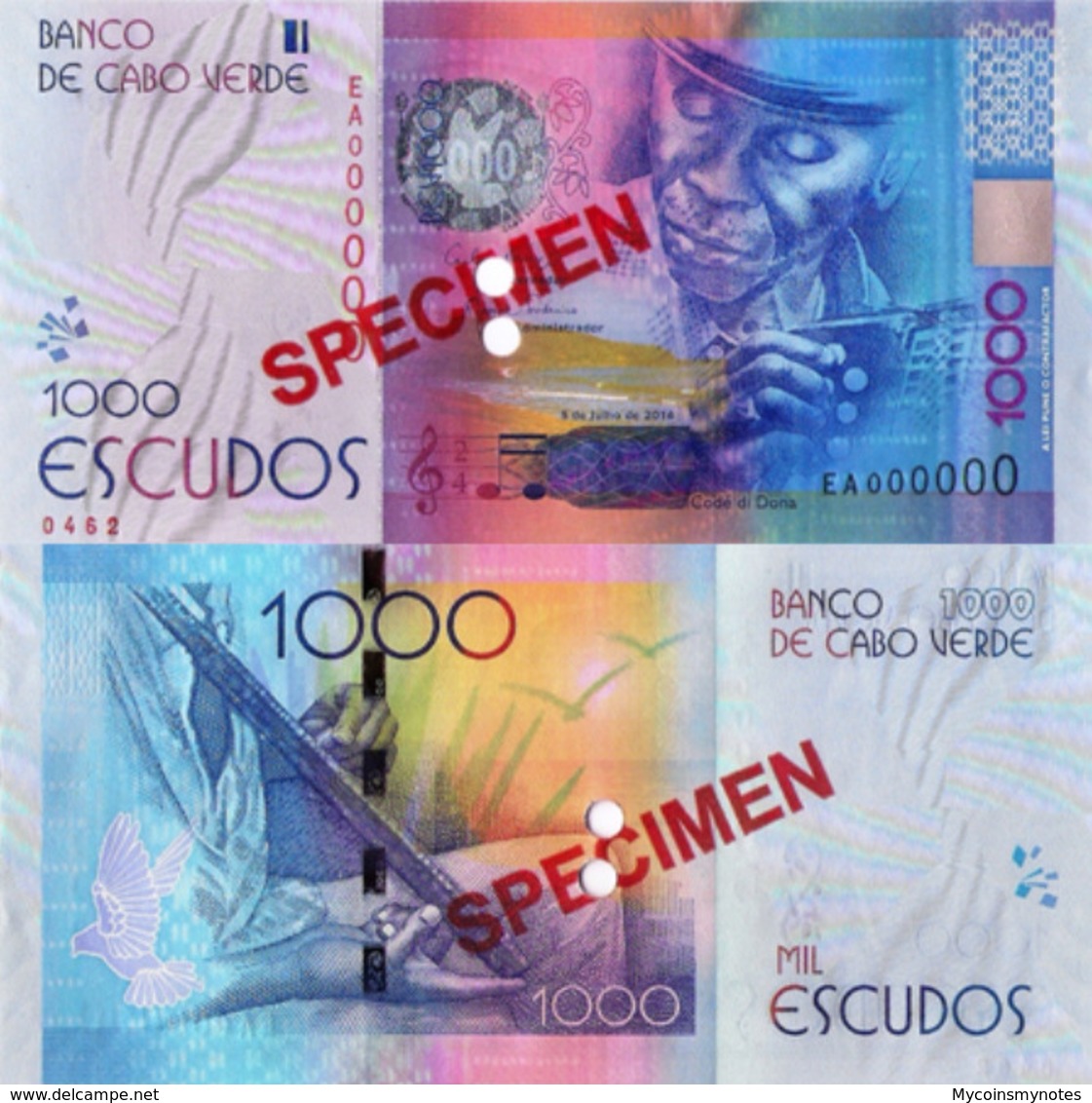 CAPE VERDE 1000 (SPECIMEN) Escudos From 2014, P73s, UNC - Specimen