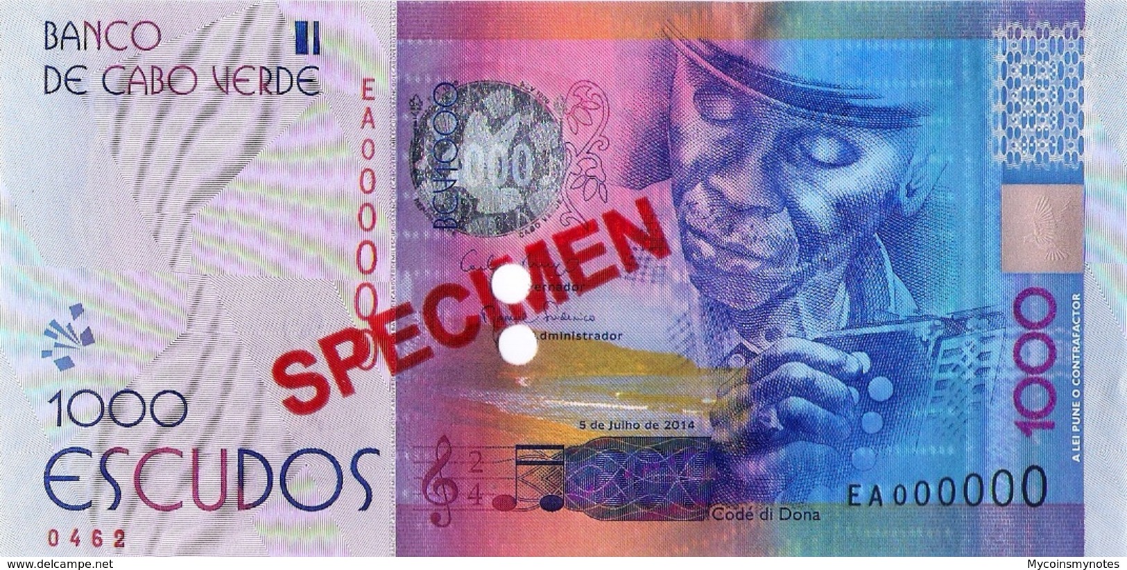 CAPE VERDE 1000 (SPECIMEN) Escudos From 2014, P73s, UNC - Specimen