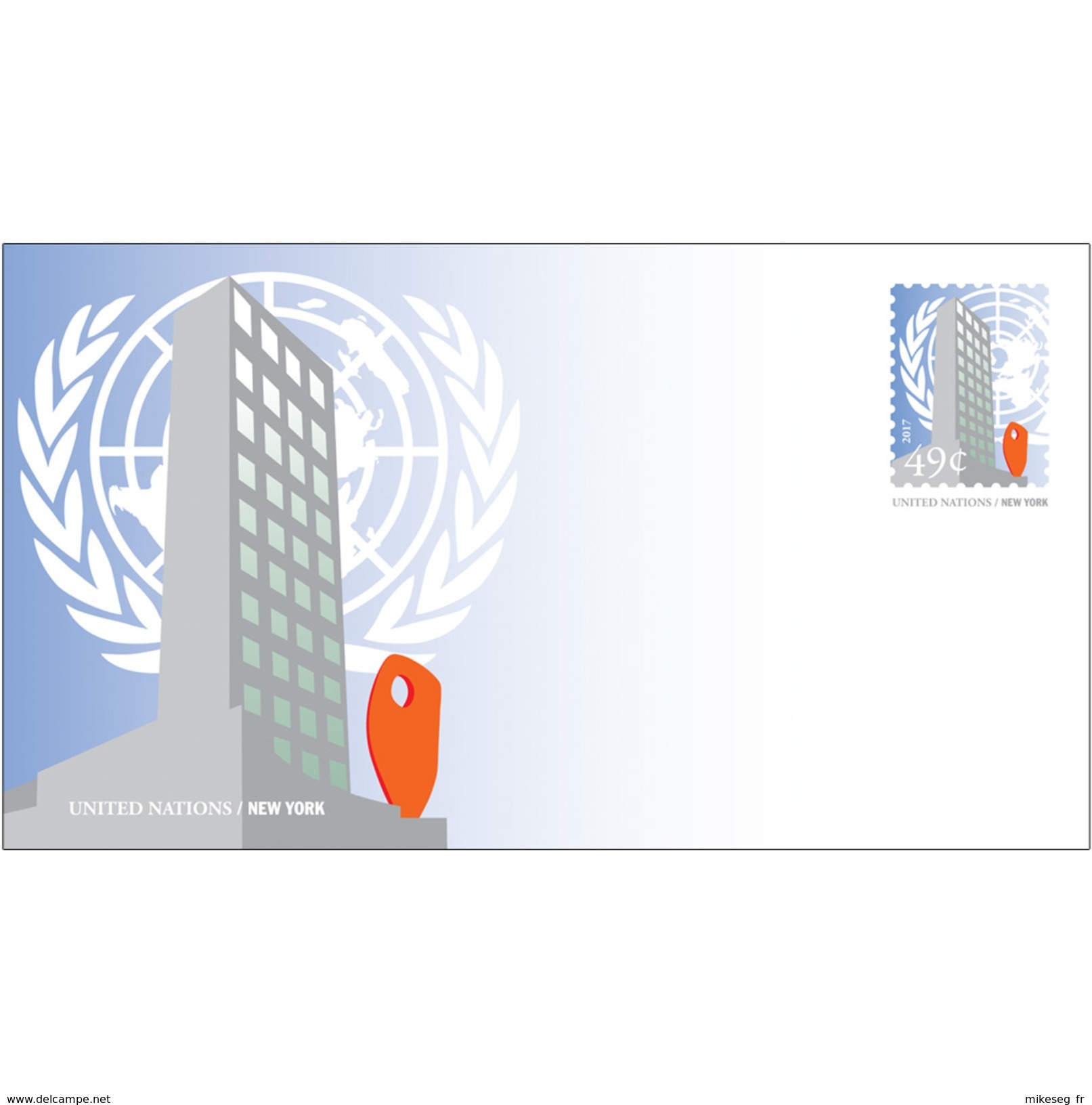 ONU New-York 2017 - Entier Postal Format Standard (16,5x9,3) 49c Neuf ** - Posta Aerea