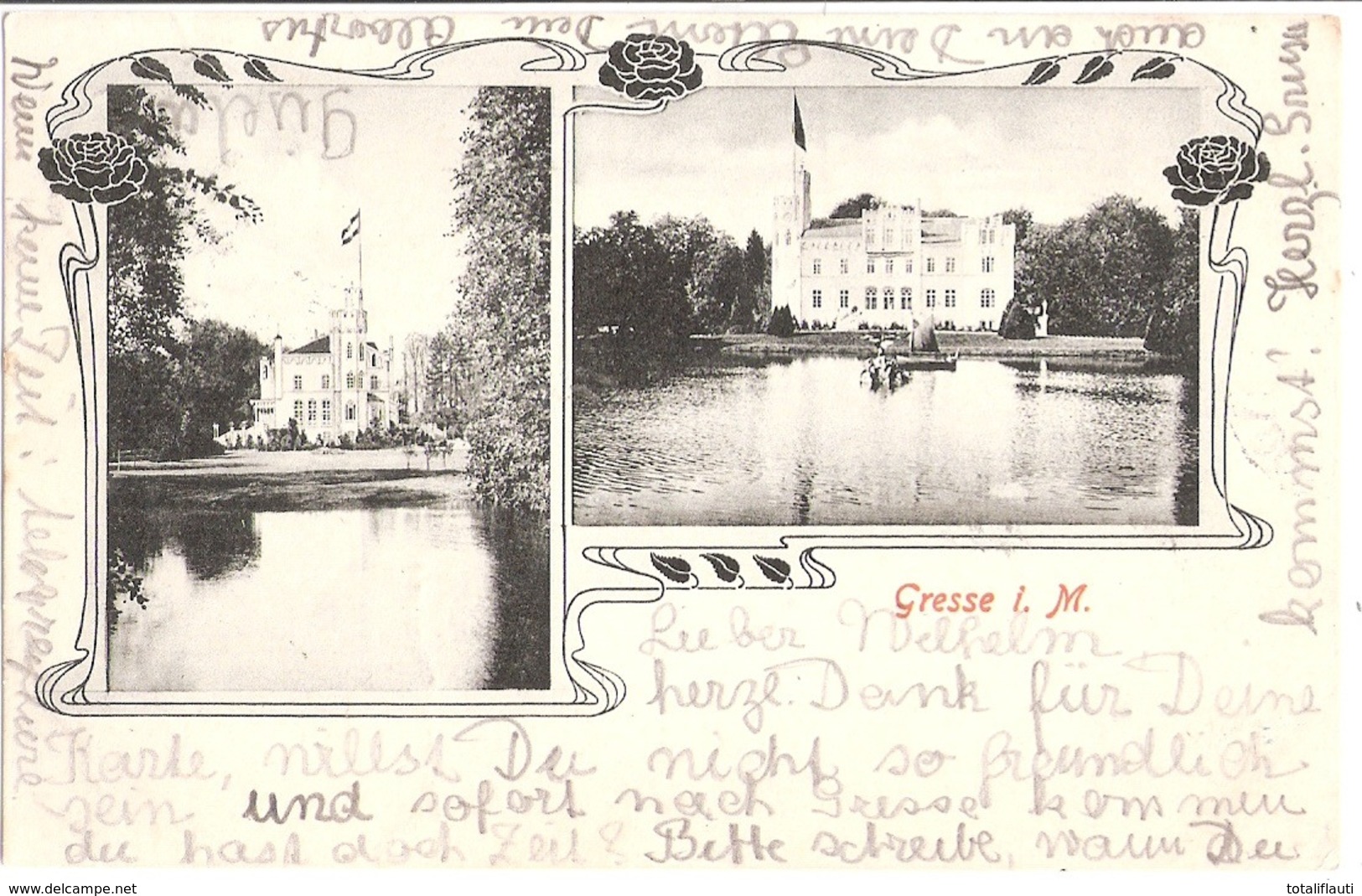 GRESSE Bei Boizenburg Autograf Albertus Von Ohlendorff Schloß Teich Flagge Jugendstil Gelaufen 29.3.1904 - Boizenburg