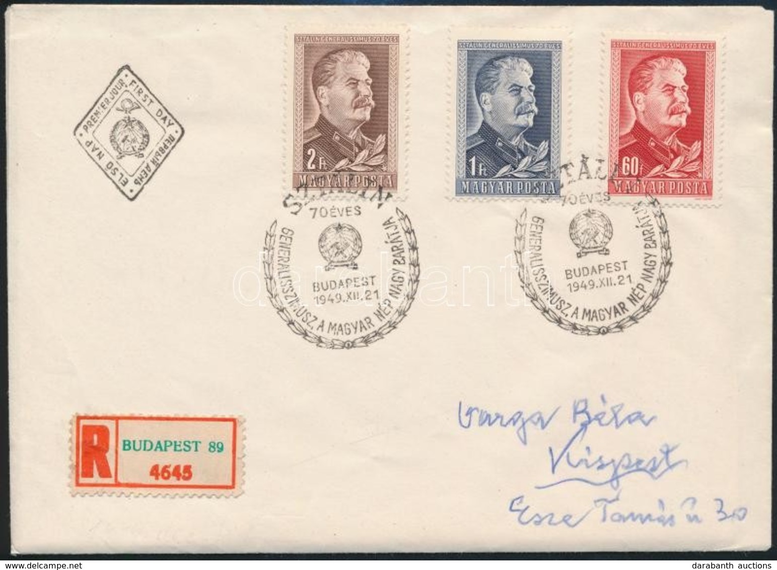 1949 Sztálin Fogazott Sor FDC-n Alkalmi Bélyegzéssel / Mi 1066-1068 Set On FDC - Sonstige & Ohne Zuordnung