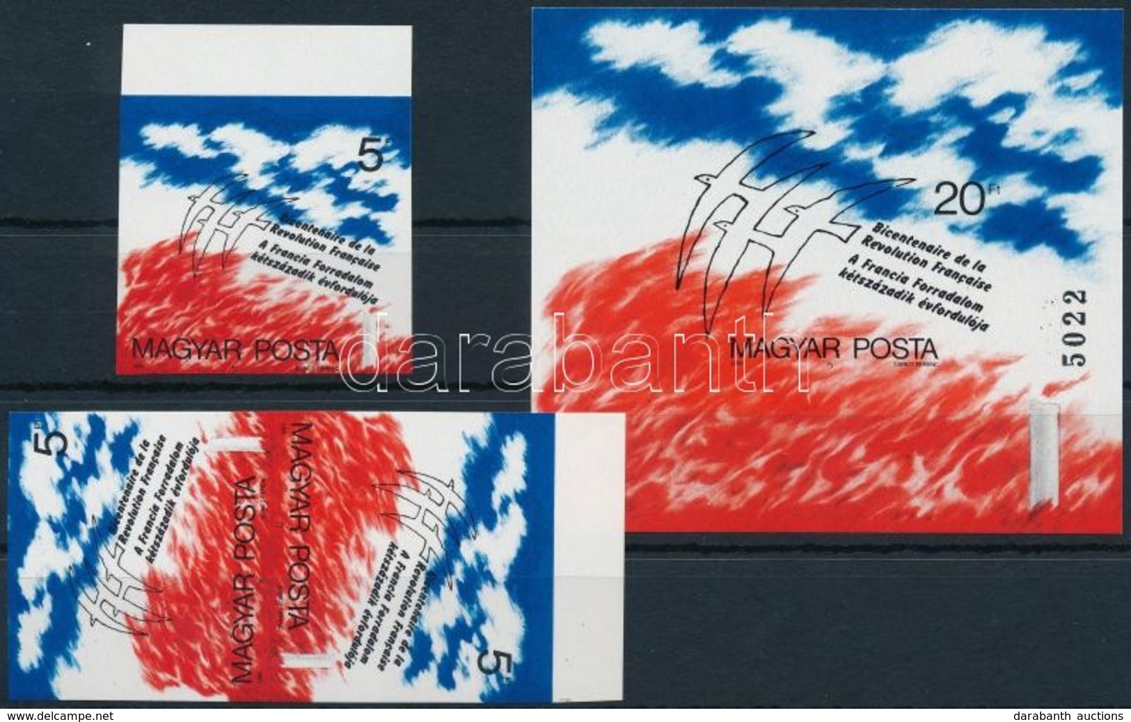 ** 1989 Francia Forradalom Vágott Bélyeg + Vágott Fordított állású Pár + Vágott Blokk (15.000) / 3 X Mi 4024 Imperforate - Sonstige & Ohne Zuordnung