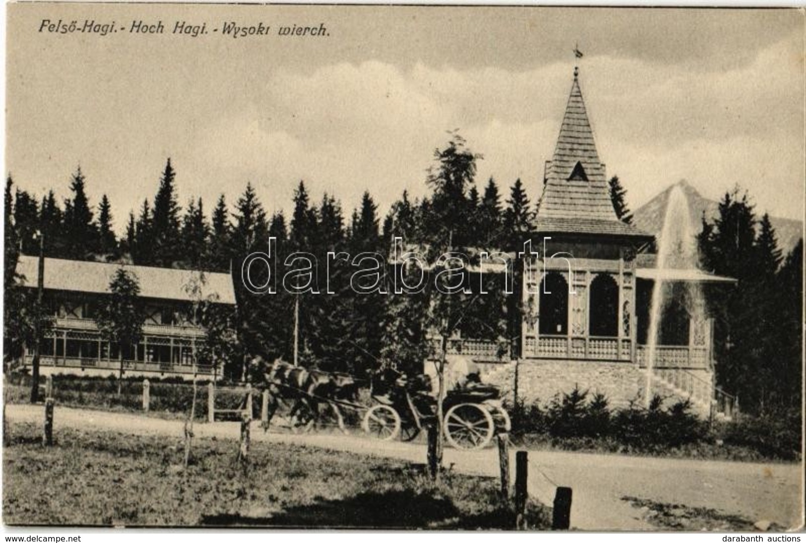 ** T1 Felsőhági, Visne Hagy, Vysné Hágy (Tátra, Tatry); Vendéglő, Lovaskocsi / Restaurant, Horse Cart - Ohne Zuordnung