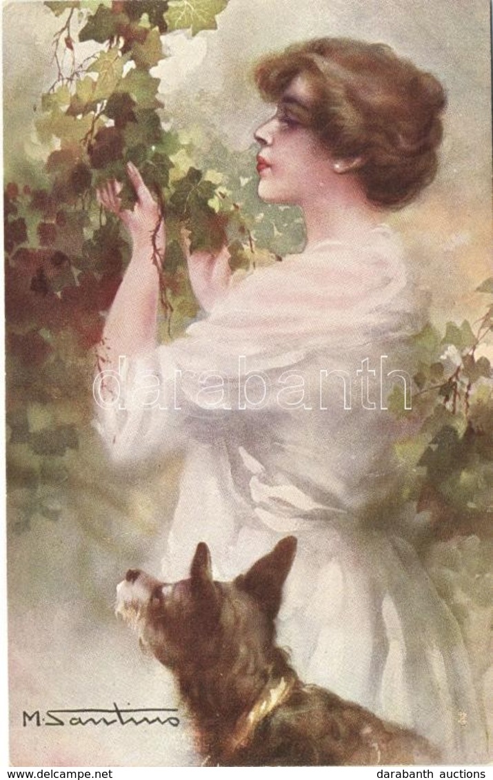 * T2 Lady With Dog In The Garden, W.S.S.B. L'art Italien No. 6783/3., S: M. Santino - Ohne Zuordnung