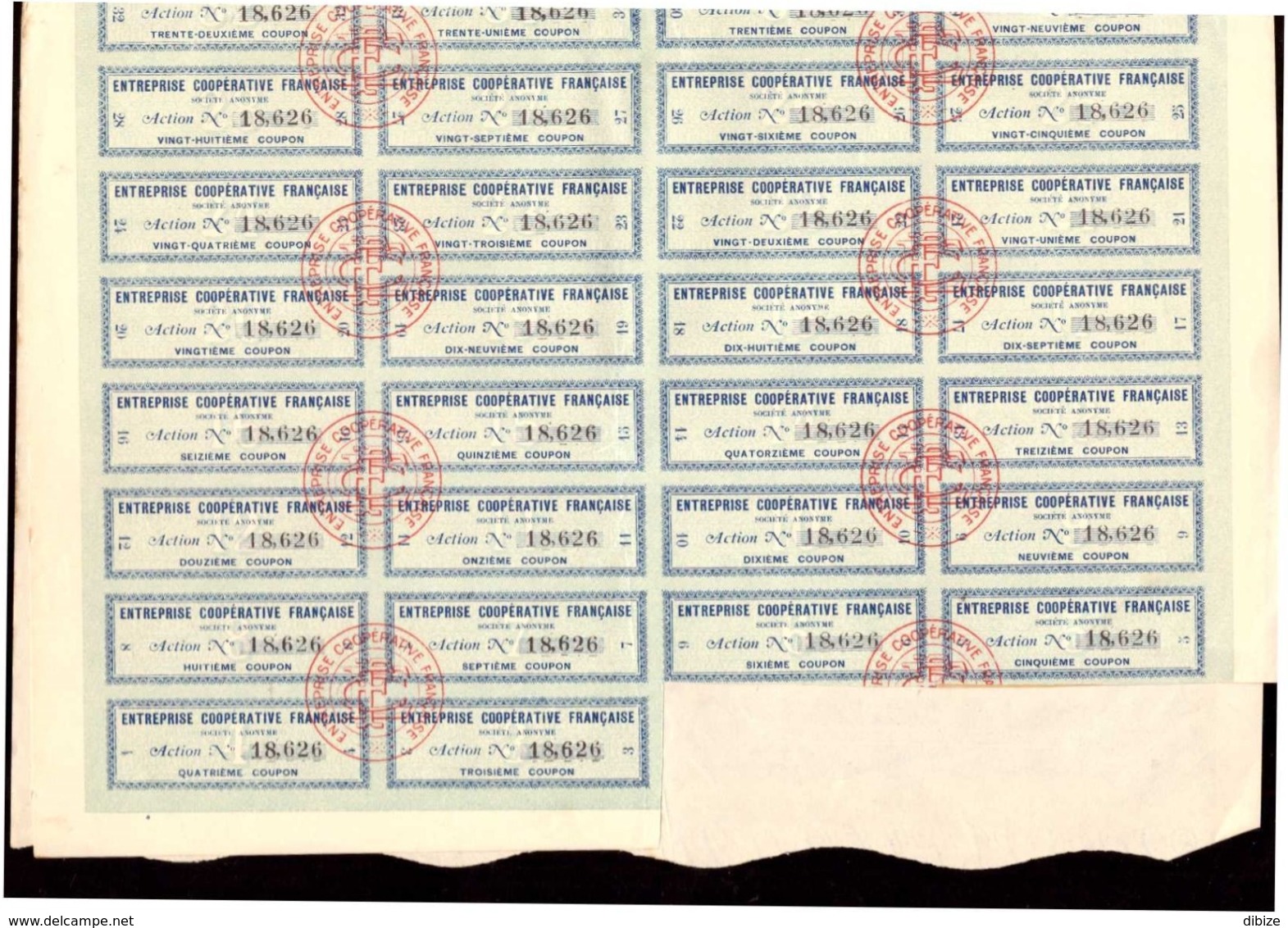France. Action De 100 Francs Au Porteur N° 18.626. Entreprise Coopérative Française . 1922. + 30 Coupons. - D - F