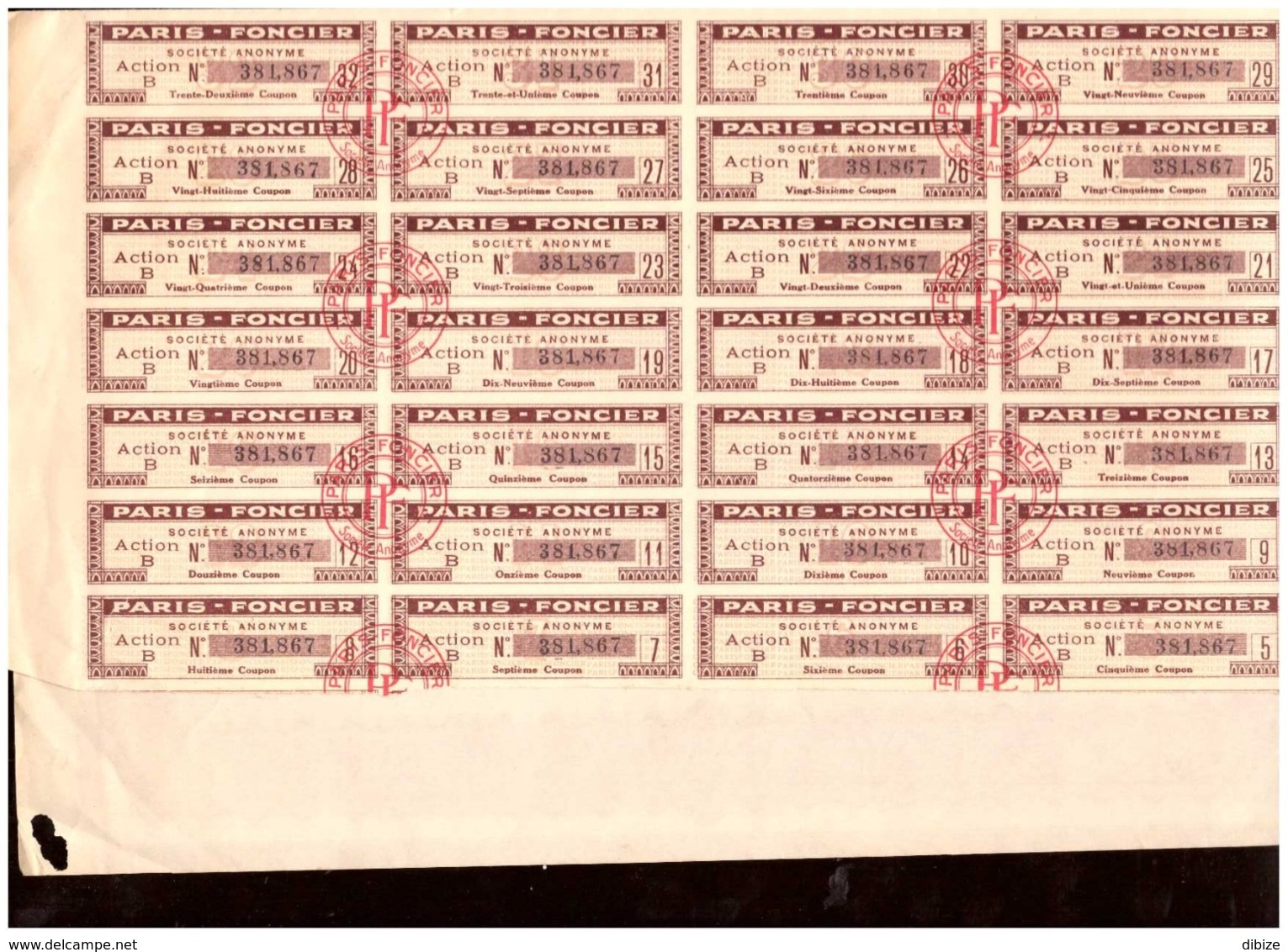 France. Action De 100 Francs Au Porteur 1928 + 28 Coupons. Paris Foncier. Société Anonyme. - P - R