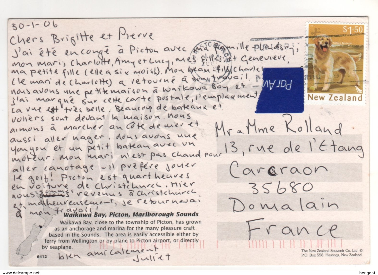 Beau Timbre  " Chien : Golden Retrevier ":sur Cp , Carte , Postcard Du 30/01/2006 - Briefe U. Dokumente