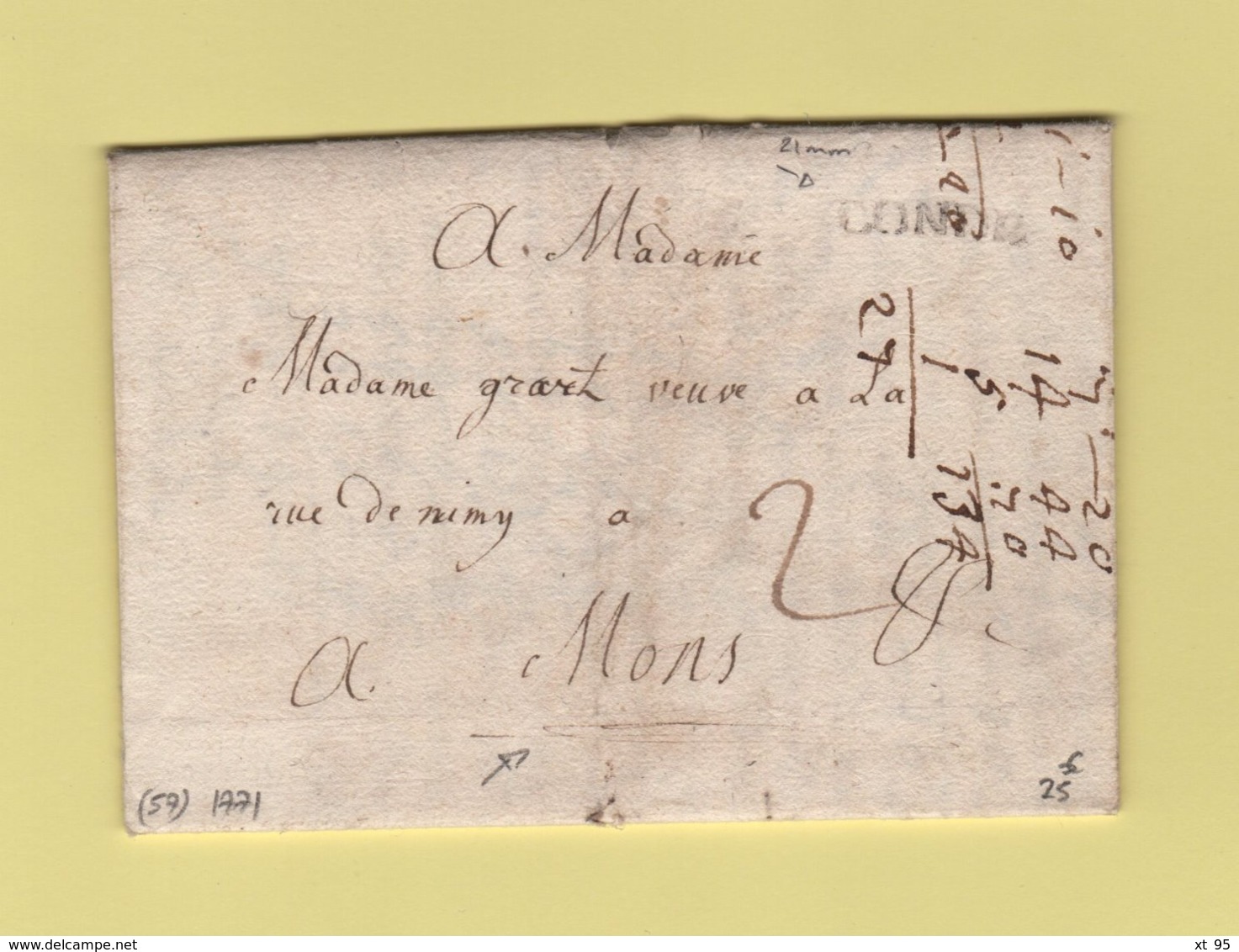 Condé - Nord - 1771 - Courrier Pour Mons - 1701-1800: Precursores XVIII