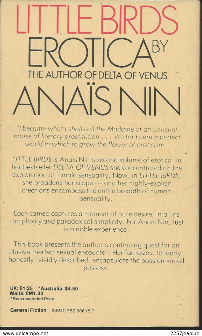 Little Birds -Erotica By  Anaisnin  1980 . - Andere & Zonder Classificatie
