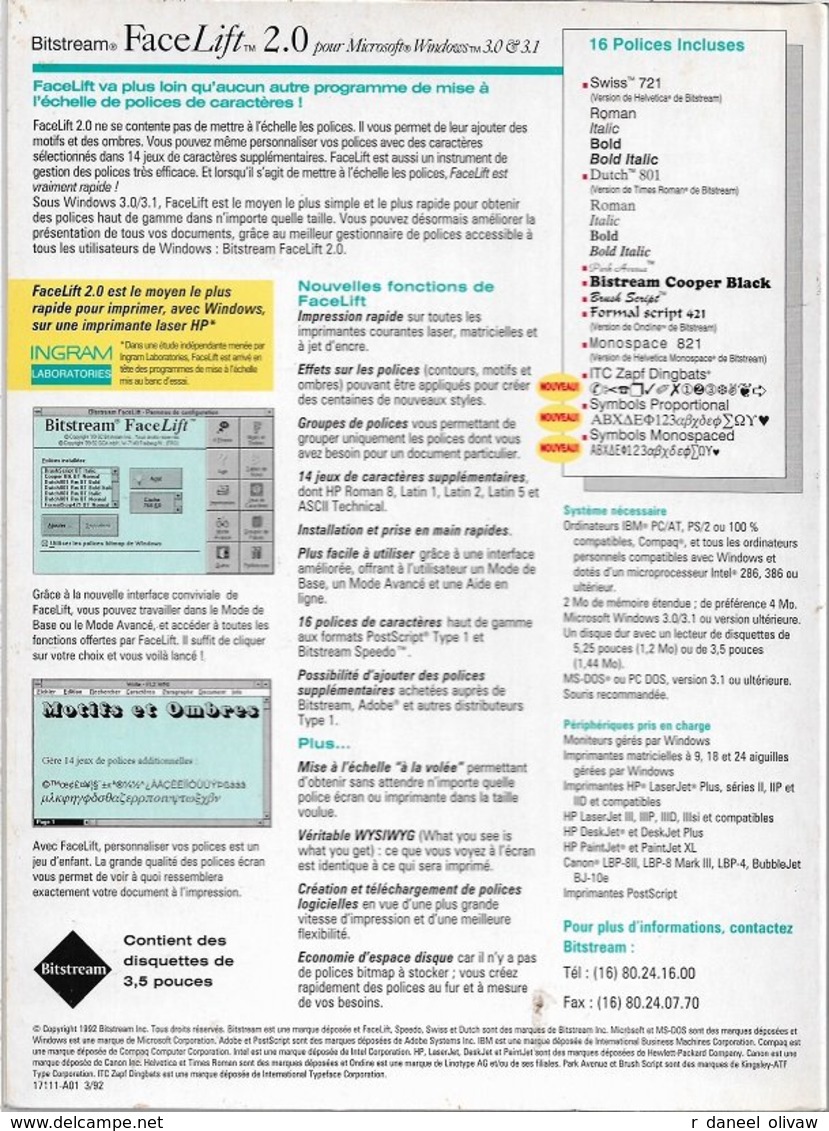 Bitstream FaceLift 2.0 Pour Windows 3.0 Et 3.1 (1992, TBE+) - Andere & Zonder Classificatie