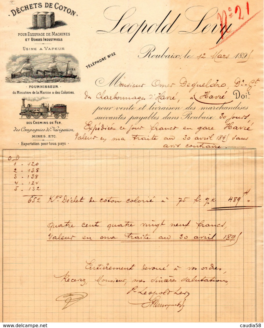 Léopold Levy, Coton, Roubaix, Marine, Chemin De Fer, Charbonnage Havré. - 1800 – 1899