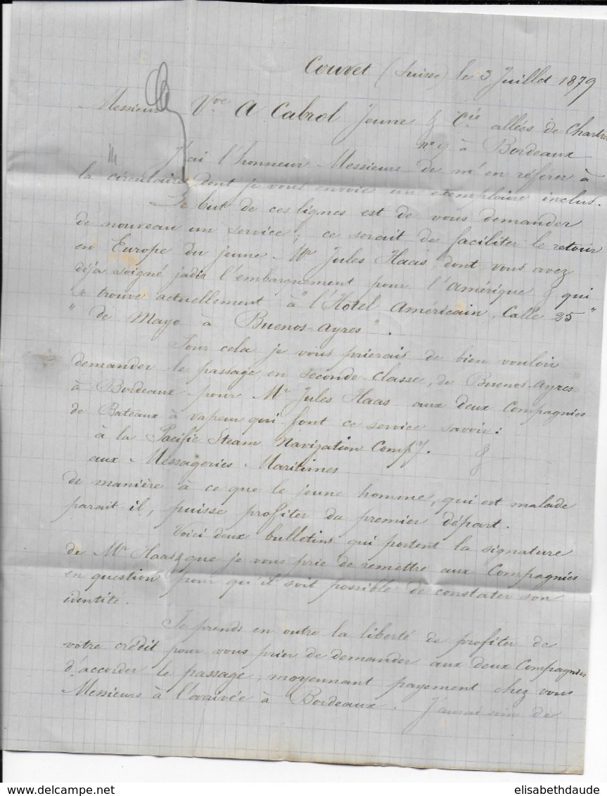 SUISSE - 1879 - LETTRE De COUVET => BORDEAUX - TARIF 25c ! - Cartas & Documentos