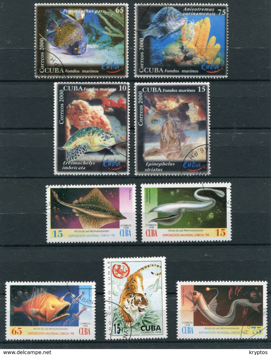 Cuba 1998-2000. Fish + Chinese New Year - 3 Complete Sets (9 Stamps) - Used - Collezioni & Lotti