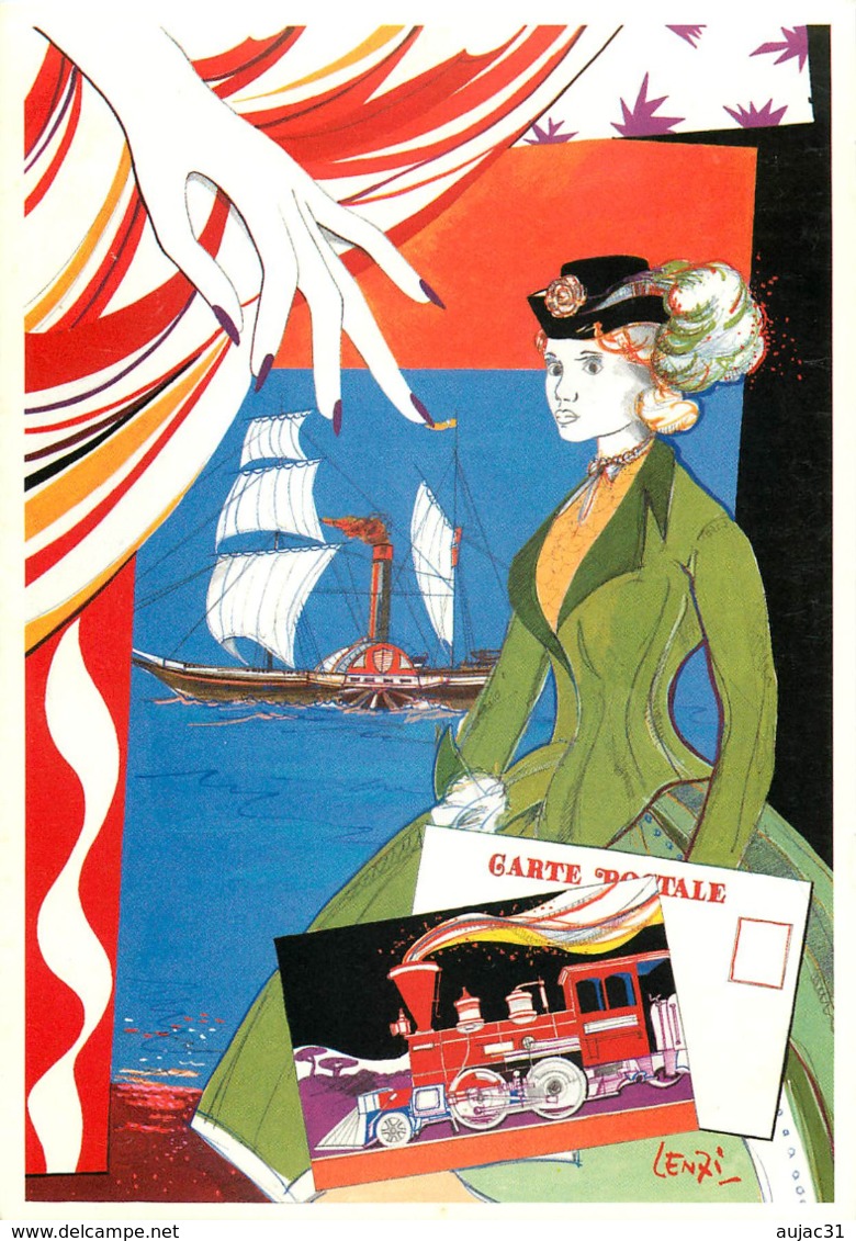 Illustrateurs - Illustrateur Marc Lenzi - Femmes - Femme Avec Chapeau - Bateaux - Trains - Moderne Grand Format - état - Lenzi