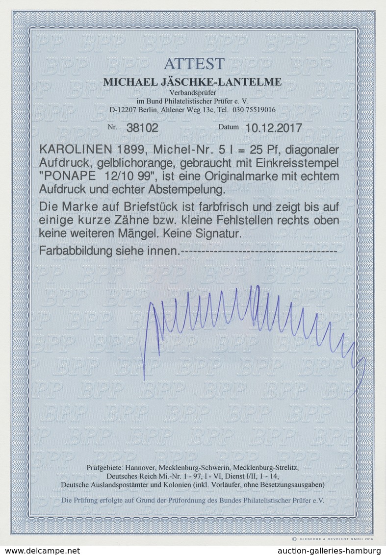 Deutsche Kolonien - Karolinen: 1899, 25 Pfg. Mit Diagonalem Aufdruck Auf Briefstück Mit übergehendem - Isole Caroline