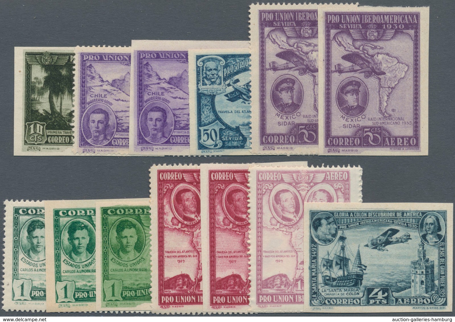 Spanien: 1930, Ibero-American Exhibition In Sevilla Large Lot With About 500 Airmail Stamps In 13 Di - Sonstige & Ohne Zuordnung