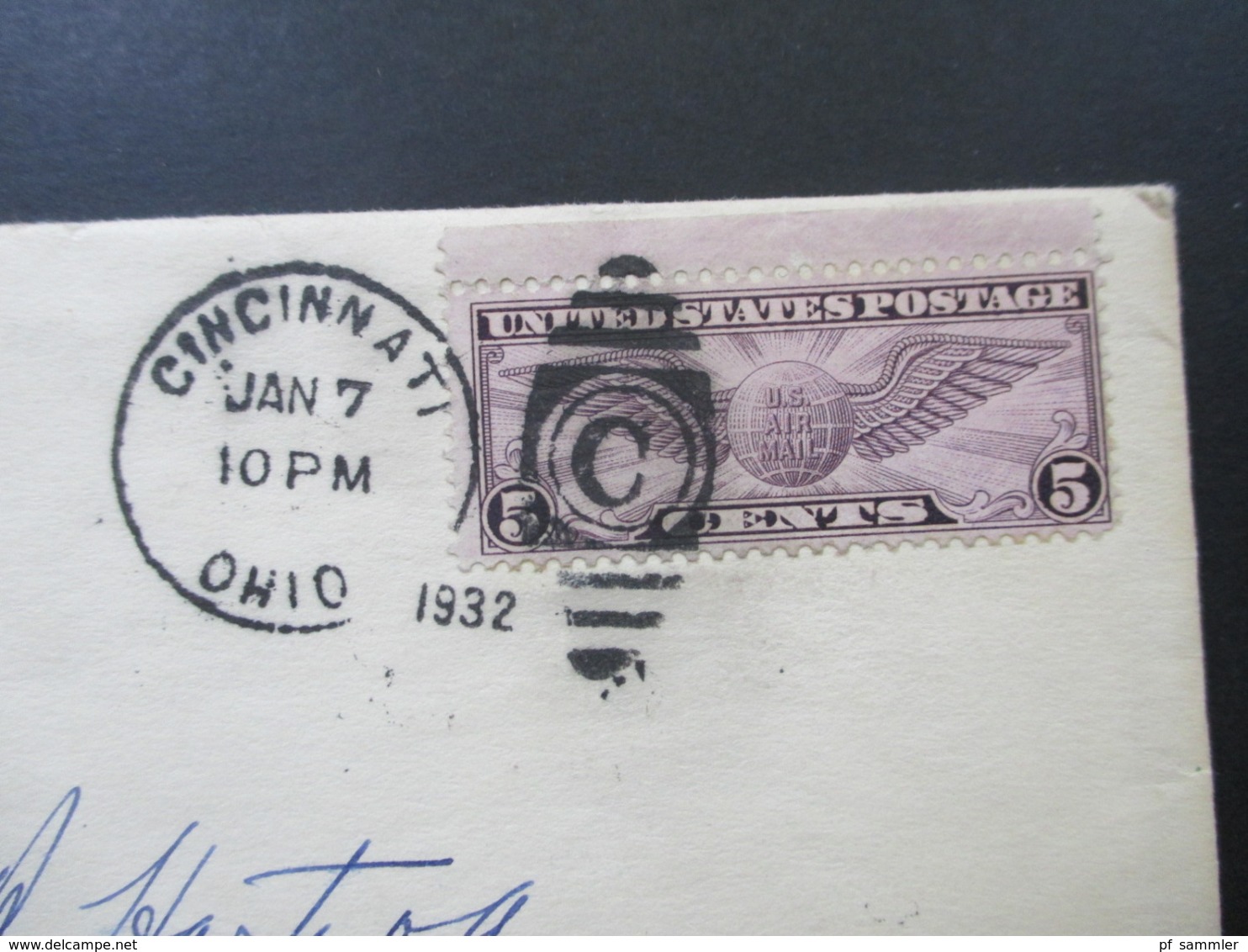 USA 1932 Flugpostmarke Pilotenabzeichen Nr. 321 Vom Oberrand Concinnati Ohio - Cambridge - Covers & Documents