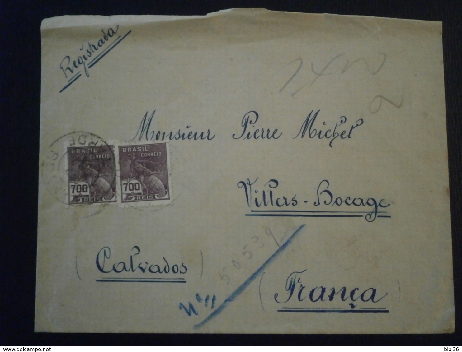 BRASIL BRESIL BRAZIL TIMBRES REGISTRADO RECOMMANDE SANTOS VILLERS BOCAGE CALVADOS LETTRE ENVELOPPE COVER LETTER PLI - Posta Aerea (società Private)