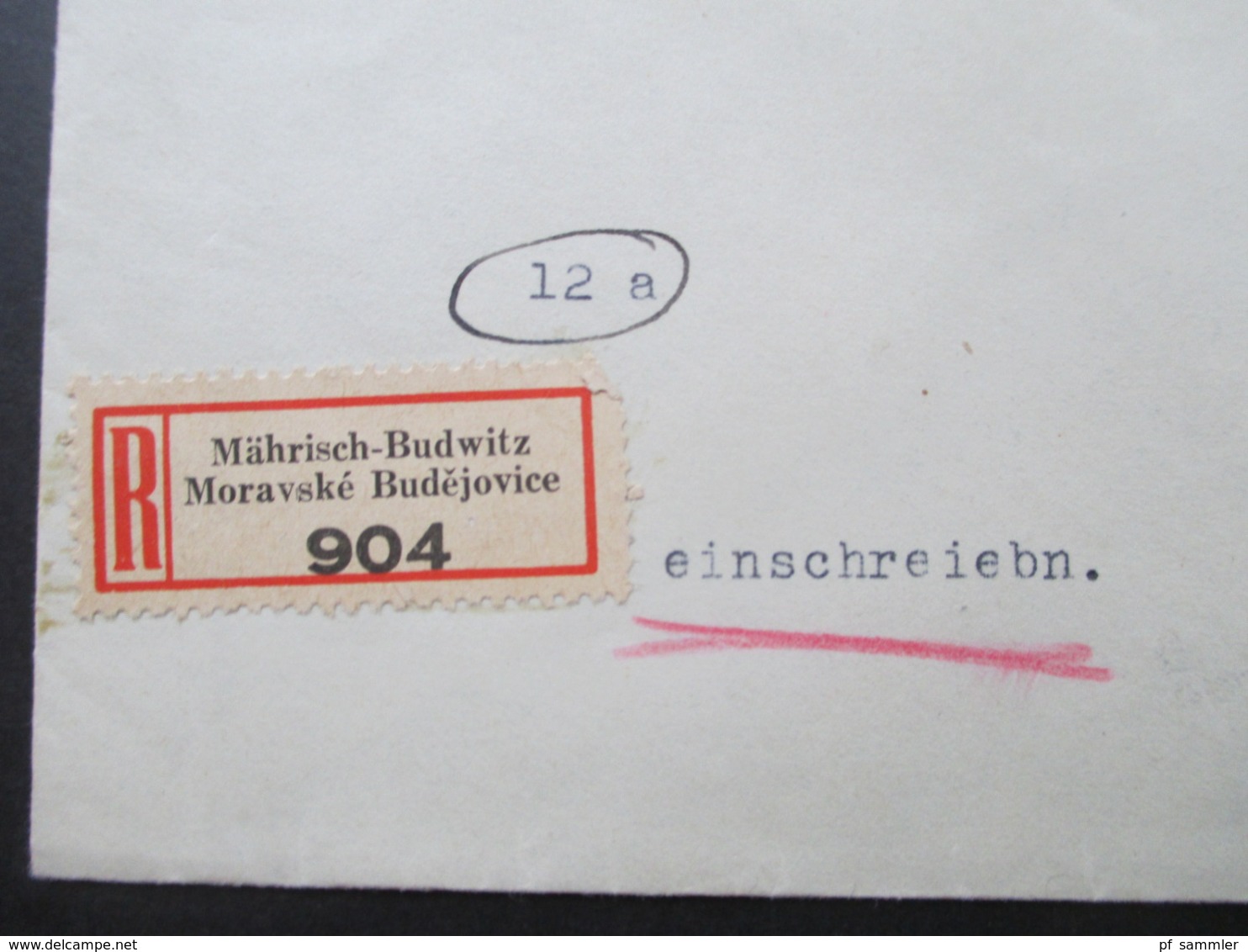 Böhmen Und Mähren Einschreiben 2 Sprachiger E Zettel Mährisch Budwitz Moravske Budejovice - Wien Freimarken Adoif Hitler - Lettres & Documents
