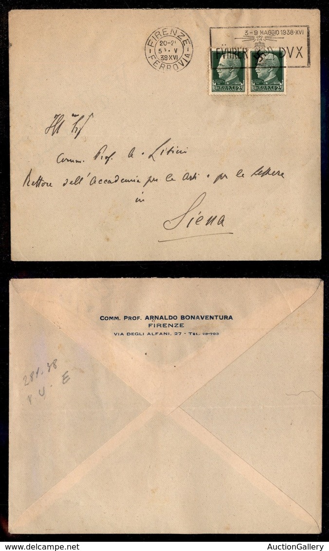 Regno - Fuhrer Dux - Busta Da Firenze A Siena Del 5.5.38 (248 Coppia) - Other & Unclassified