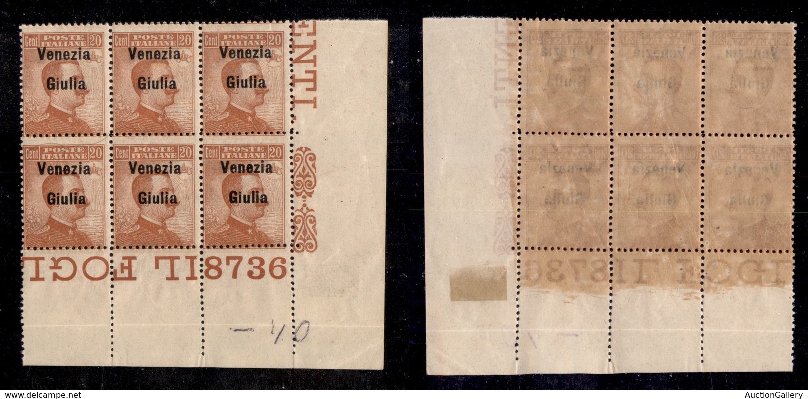 Occupazioni I Guerra Mondiale - Venezia Giulia - 1918 - 20 Cent (23) - Blocco Angolare Di 6 Con Numero Di Tavola 8736 -  - Other & Unclassified