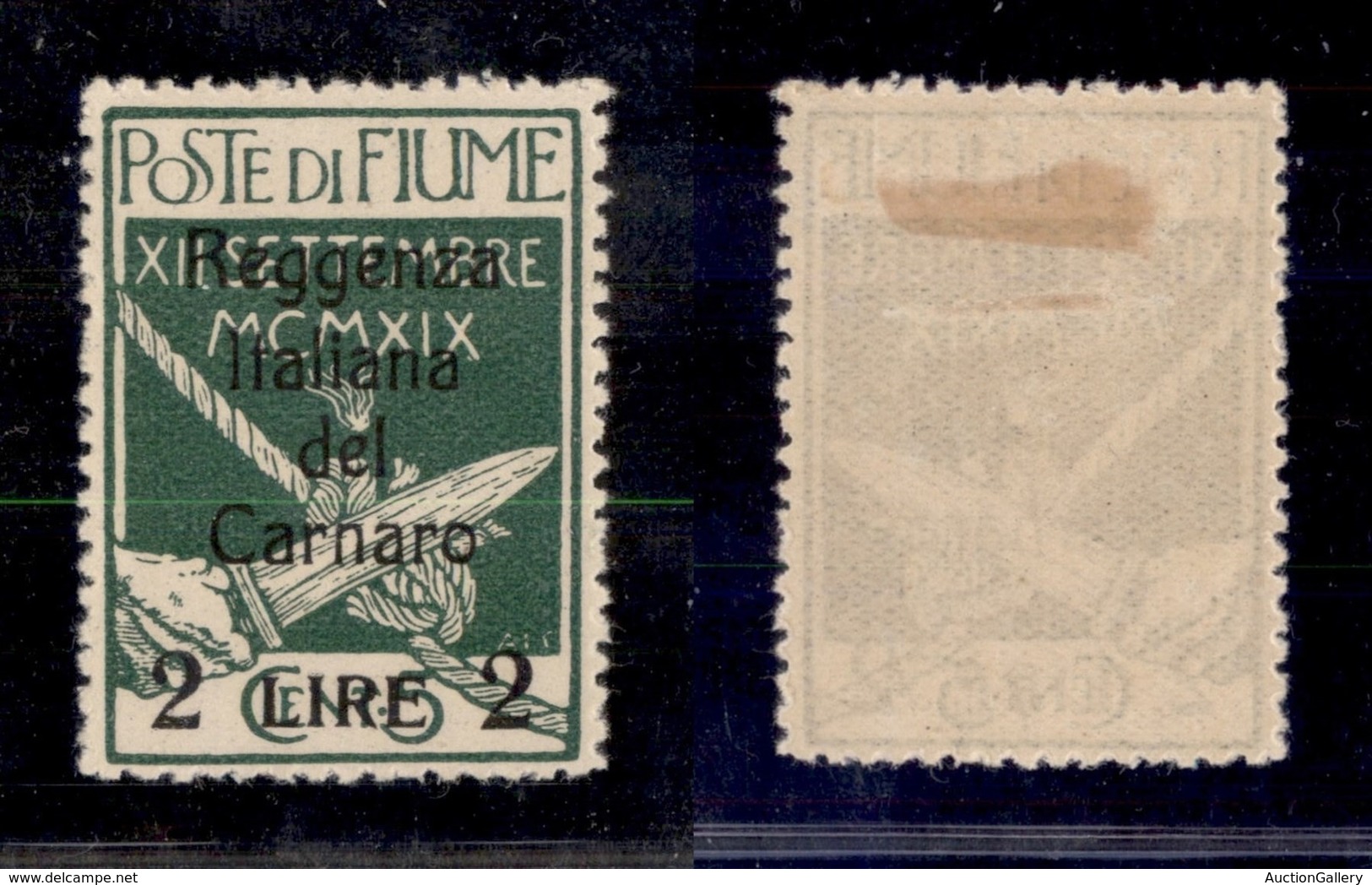 Occupazioni I Guerra Mondiale - Fiume - 1920 - 2 Lire Su 5 Cent (144t) Senza Emblema Al Retro - Gomma Originale (220) - Sonstige & Ohne Zuordnung