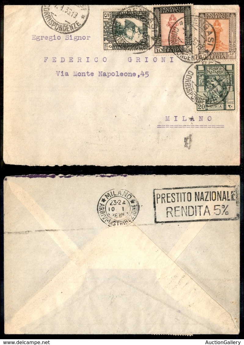 Colonie - Libia - Posta Ordinaria - Bengasi Corrispondenze 7.4.36 - Busta Per Milano Con Affrancatura Multipla (40+46/48 - Otros & Sin Clasificación