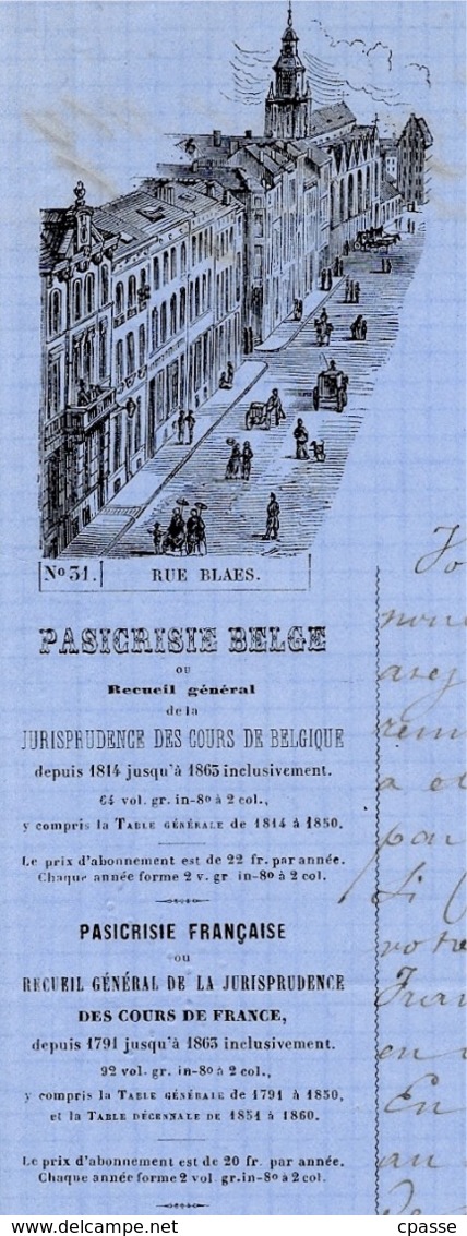 1864 Courrier à En-tête Commerciale BRUYLANT CHRISTOPHE & COMPAGNIE Editeurs Libraires Et Imprimeurs Rue Blaes BRUXELLES - Imprimerie & Papeterie