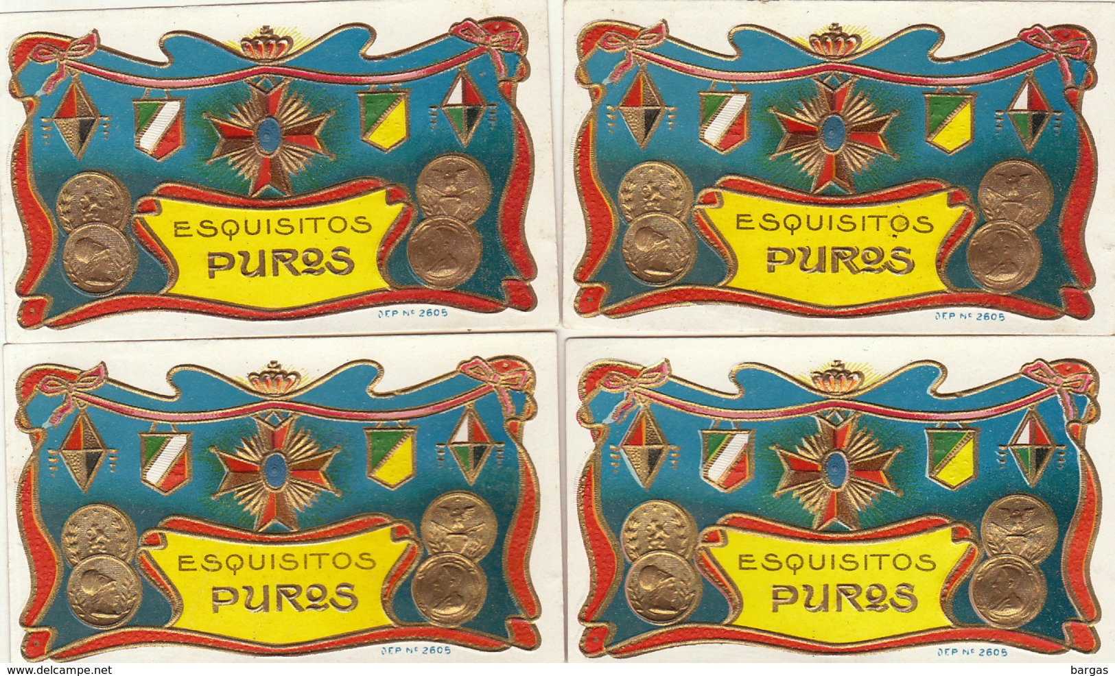 4 étiquette De Cigare Gaufrée Neuve Médaille Décoration Esquisitos Puros - Etiquettes