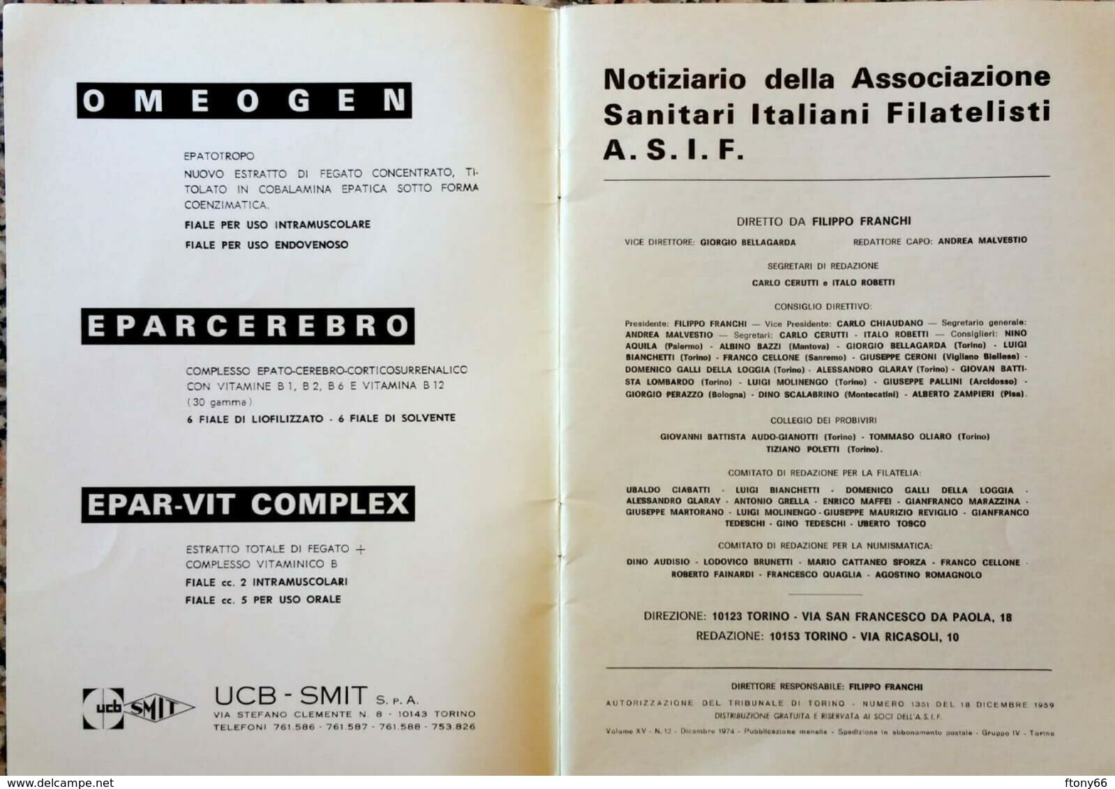 MA19 Anno 1974 - 8 Fascicoli NOTIZIARIO ASSOCIAZIONE SANITARI ITALIANI FILATELISTI A.S.I.F. - Italien (àpd. 1941)