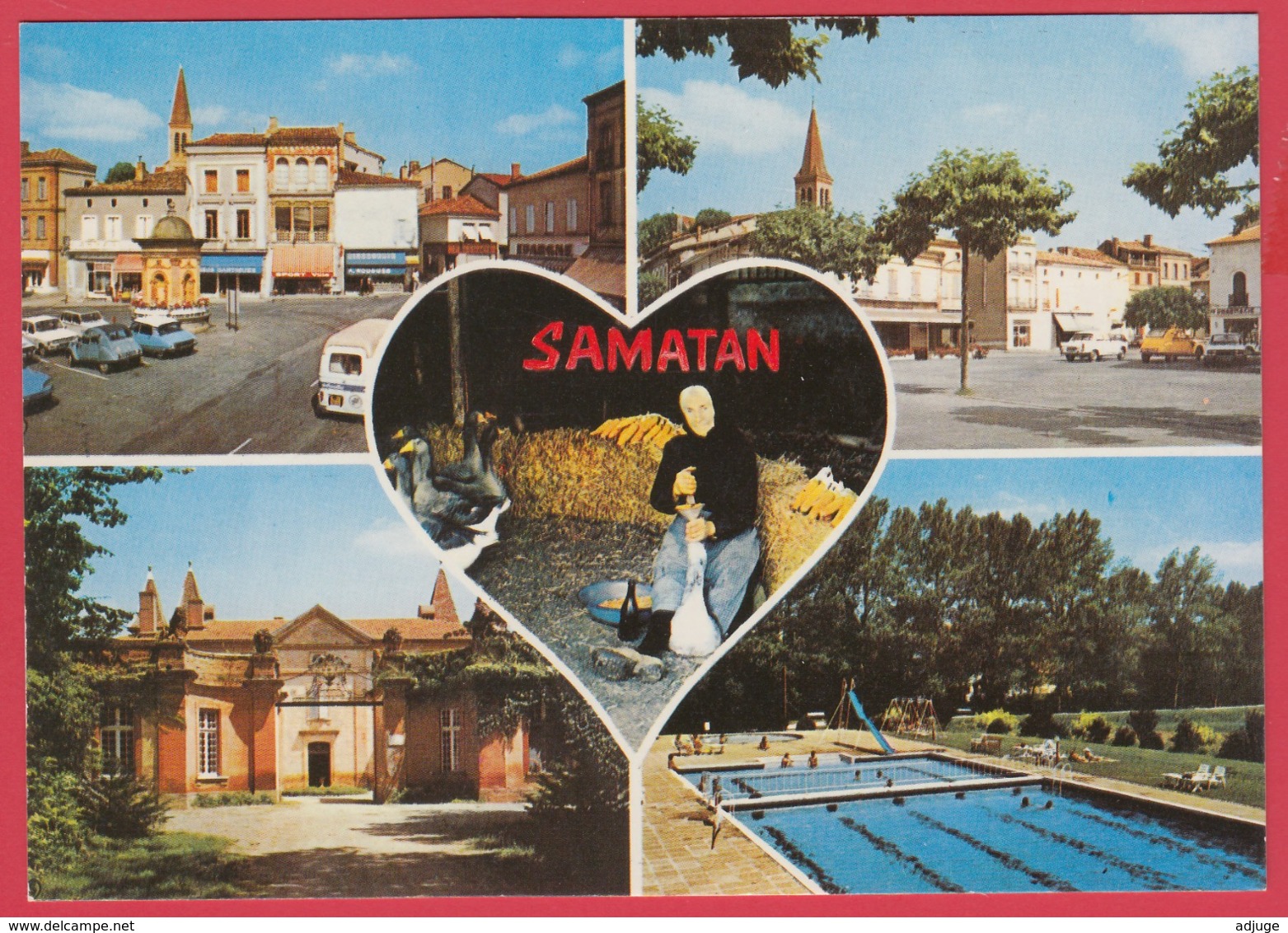 CP-32- SAMATAN -Pl. De La Fontaine; Château De LATOUR, Piscine, Gaveuse D'oie -Pl. Thiers SUP **2 SCANS - Castera